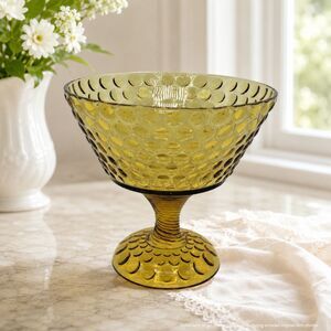 Antique Atterbury Glass Bowl Pedestal Compote Coin Dot Polka Dot Candy Dish
